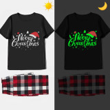 Christmas Matching Family Pajamas Luminous Glowing Merry Christmas Hat Black Short Pajamas Set