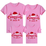 Family Matching Christmas Tops Exclusive Design 2023 Reindeer Christmas Hat Family Christmas T-shirt
