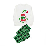 Christmas Matching Family Pajamas HO HO HO Monster White Top Green Plaids Pajamas Set