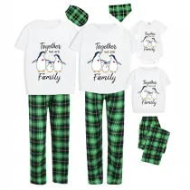 Family Matching Pajamas Exclusive Design Together We Are Family Penguin Green Plaid Pants Pajamas Set