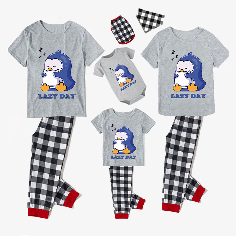 Family Matching Pajamas Exclusive Design Lazy Day Gray Short Long Pajamas Set