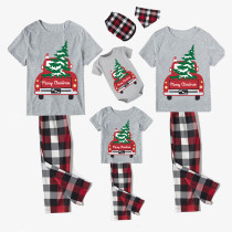 Christmas Matching Family Pajamas Merry Christmas Truck Christmas Tree Black Short Pajamas Set