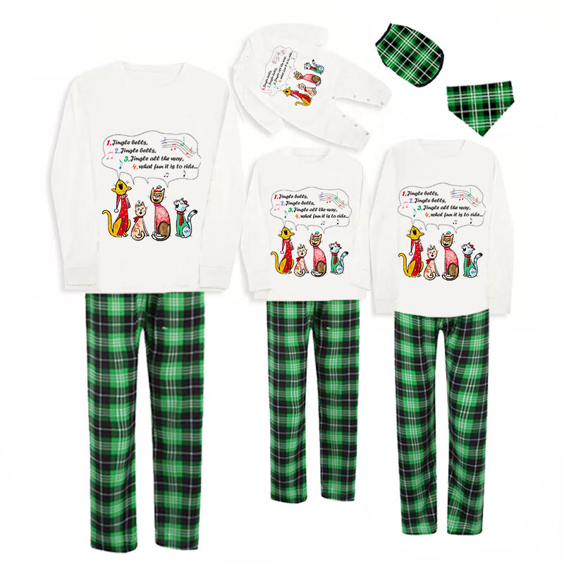 Christmas Matching Family Pajamas Singing Cat Pet Merry Christmas Long Sleeve Pajamas Set