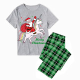 Christmas Matching Family Pajamas Merry Christmas Unicorn Santa Gray Short Pajamas Set