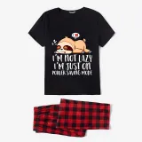 Family Matching Pajamas Exclusive Design I'm Not Lazy I'm Just On Power Saving Mode Black And Red Plaid Pants Pajamas Set