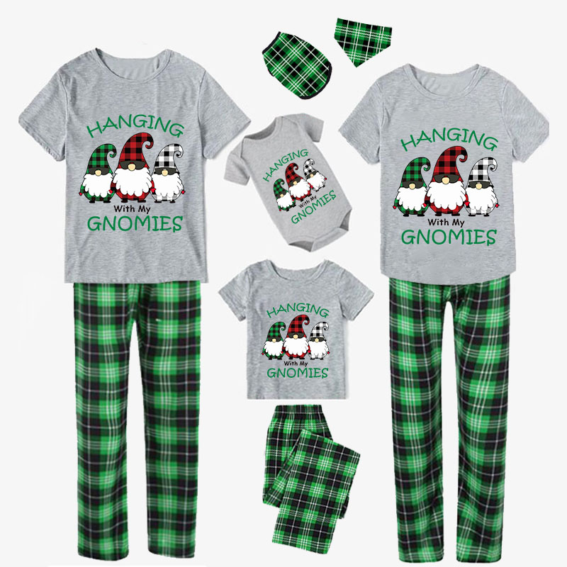Christmas Matching Family Pajamas Hanging with My Gnomies Gray Short Pajamas Set