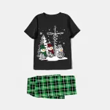 Christmas Matching Family Pajamas Crosses Snowmies Black Short Pajamas Set