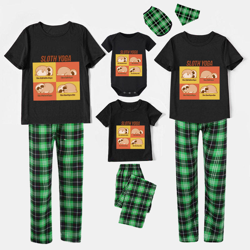 Family Matching Pajamas Exclusive Design Sloth Yoga Black Pajamas Set