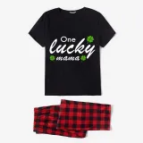 Family Matching Pajamas Exclusive Design One Lucky Black And Red Plaid Pants Pajamas Set