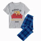 Family Matching Pajamas Exclusive Design Today Is Laying On The Couch Day Blue Plaid Pants Pajamas Set