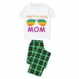 Family Matching Pajamas Exclusive Design Pretty Cool Sunglasses Green Plaid Pants Pajamas Set