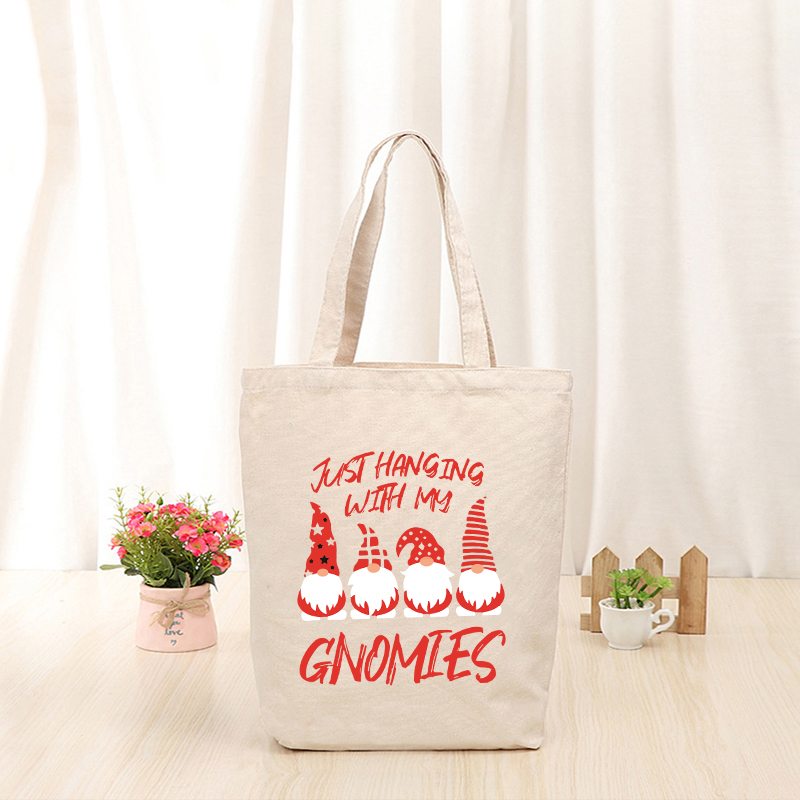 Christmas Eco Friendly Just Hanging with My Gnomies Handle Canvas Tote Bag