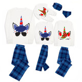 Christmas Matching Family Pajamas Flower Unicorn Blue Pajamas Set