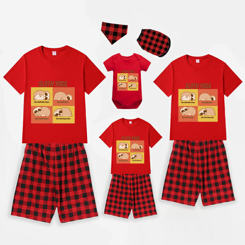 Family Matching Pajamas Exclusive Design Sloth Yoga Red Short Pajamas Set