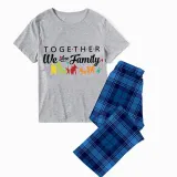 Family Matching Pajamas Exclusive Design Together We Are Family Blue Plaid Pants Pajamas Set