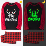 Christmas Matching Family Pajamas Luminous Merry Christmas Antler Black Pajamas Set