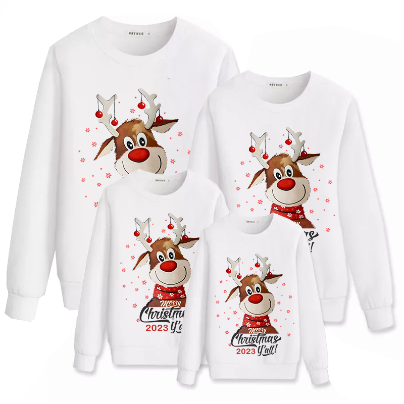 Family Matching Christmas Tops Exclusive Design 2023 Merry Christmas Deer Family Christmas Sweatshirt
