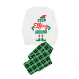 Christmas Matching Family Pajamas Stop Elf Around Short Sleeve Green Pajamas Set