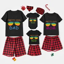 Family Matching Pajamas Exclusive Design Pretty Cool Sunglasses Black And Red Plaid Pants Pajamas Set