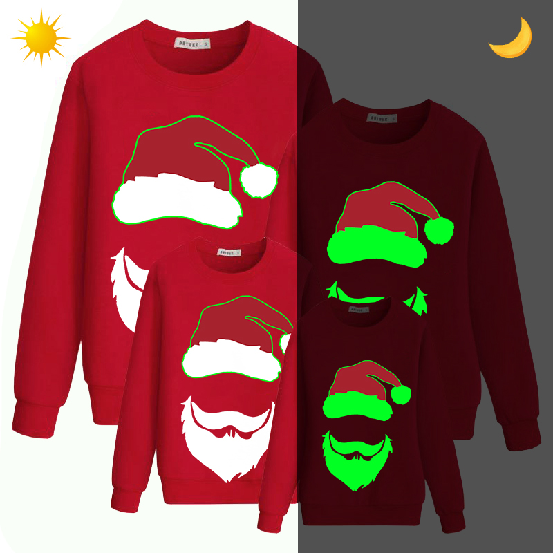 Family Matching Christmas Tops Exclusive Design Luminous Santa Family Christmas Sweatshirt