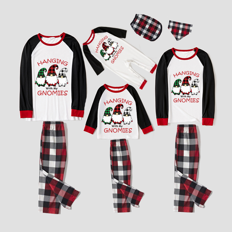 Christmas Matching Family Pajamas Hanging with My Gnomies Plaids Pants Pajamas Set