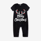 Christmas Matching Family Pajamas Merry Christmas Antler Black Short Pajamas Set