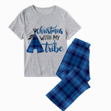 Christmas Matching Family Pajamas Christmas with My Tube Short Blue Plaids Pajamas Set