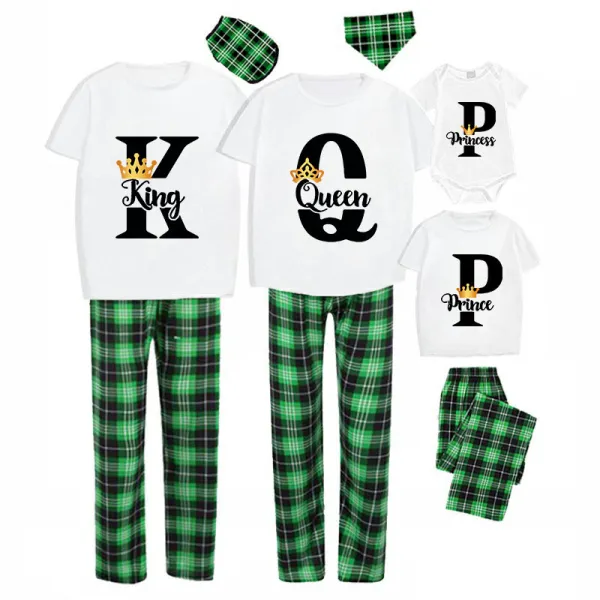 Family Matching Pajamas Exclusive Design King Prince Princess Queen Green Plaid Pants Pajamas Set