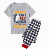 Family Matching Pajamas Exclusive Design Penguins Can't Fly I Can't Fly Therefore I Am A Penguin Gray Short Long Pajamas Set