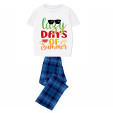 Family Matching Pajamas Exclusive Design Lazy Days Of Summer Blue Plaid Pants Pajamas Set