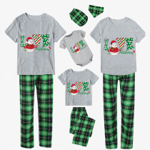 Christmas Matching Family Pajamas Love Snowman Christmas Green Plaids Pajamas Set