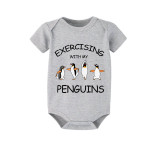 Family Matching Pajamas Exclusive Design Exercising With My Penguins Gray Short Long Pajamas Set