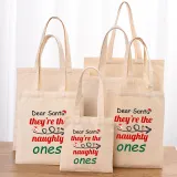 Christmas Eco Friendly Dear Santa We are Naughty Ones Handle Canvas Tote Bag