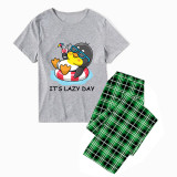 Family Matching Pajamas Exclusive Design It's Lazy Day Green Plaid Pants Pajamas Set