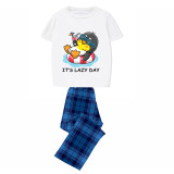 Family Matching Pajamas Exclusive Design It's Lazy Day Blue Plaid Pants Pajamas Set