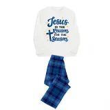Christmas Matching Family Pajamas Jesus Is The Reason For The Season Blue Pajamas Set