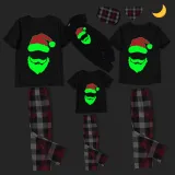 Christmas Matching Family Pajamas Luminous Glowing White Bearded Santa Black Short Pajamas Set