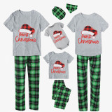 Christmas Matching Family Pajamas Merry Christmas Plaids Hat Green Plaids Pajamas Set