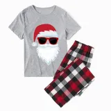 Christmas Matching Family Bearded Santa Claus Short Gray Pajamas Set