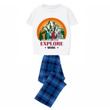 Family Matching Pajamas Exclusive Design Explore More Mountains Blue Plaid Pants Pajamas Set