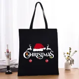 Christmas Eco Friendly Merry Christmas Reindeer Hat Handle Canvas Tote Bag