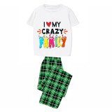 Family Matching Pajamas Exclusive Design I Love My Crazy Family Green Plaid Pants Pajamas Set