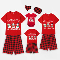 Christmas Matching Family Pajamas Chillin with Three Snowmies Red Pajamas Set