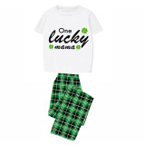 Family Matching Pajamas Exclusive Design One Lucky Green Plaid Pants Pajamas Set