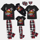 Christmas Matching Family Pajamas Hat Antler Merry Christmas Black Short Pajamas Set