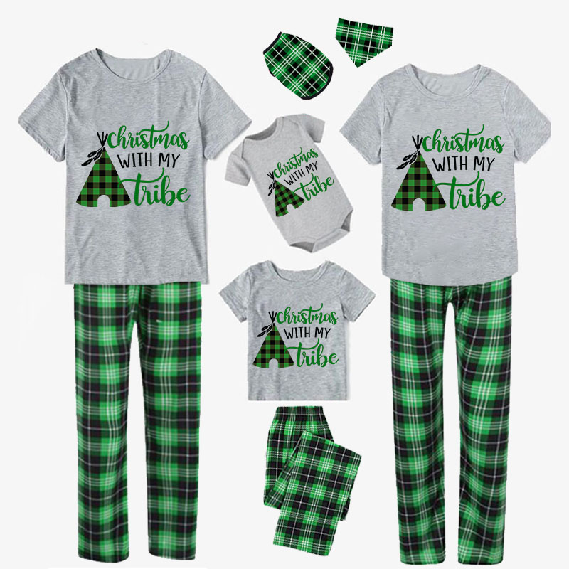 Christmas Matching Family Pajamas Christmas with My Tube Short Green Plaids Pajamas Set
