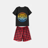 Family Matching Pajamas Exclusive Design Lazy Day Of Summer Black And Red Plaid Pants Pajamas Set