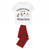 Family Matching Pajamas Exclusive Design Exercising With My Penguins White Short Long Pajamas Set