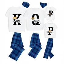 Family Matching Pajamas Exclusive Design King Prince Princess Queen Blue Plaid Pants Pajamas Set
