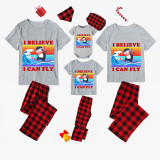 Family Matching Pajamas Exclusive Design I Believe I Can Fly Gray Short Long Pajamas Set
